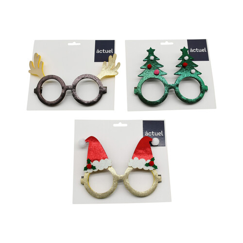 Gafas decoradas 11,7cm, Noel/árbol/astas de ciervo, ACTUEL.