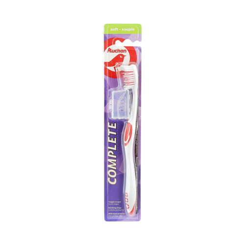 PRODUCTO ALCAMPO Cepillo de dientes con raspador de lengua y filamentos suaves AUCHAN Complete.
