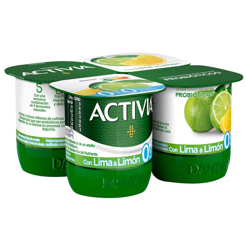 Bífidus desnatado (0% materia grasa) con trocitos de lima y limón ACTIVIA de Danone 4 x 120 g.