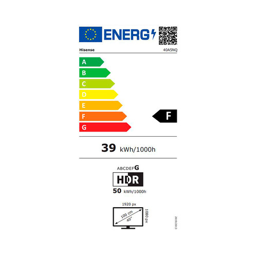 Televisión 101,6 cm (40) QLED HISENSE 40A5NQ , Full  HD, HDR10, HGL, HDR10+, HDMI, USB, 
