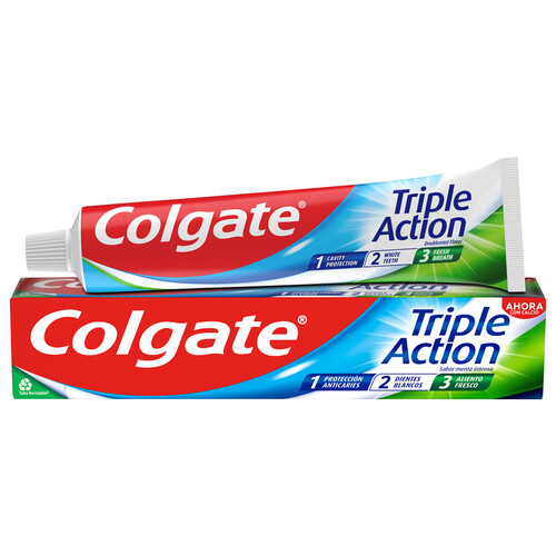 COLGATE Triple acción Pasta de dientes con flúor, calcio y sabor a menta 75 ml.