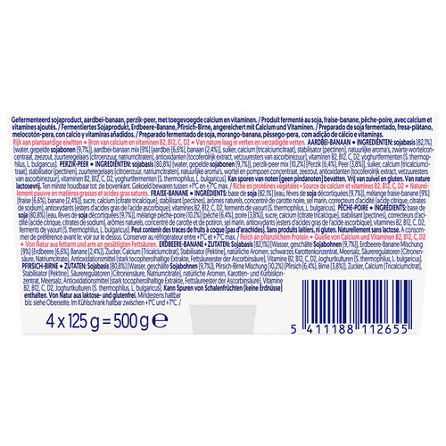 ALPRO Especialidad de soja fermentada con fresa y plátano (2) o pera y melocotón (2) 4 x 125 g.