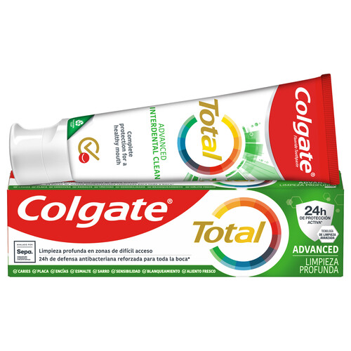 COLGATE Total advanced limpieza profunda Pasta de dientes con flúor, con protección total hasta 24 horas 75 ml.