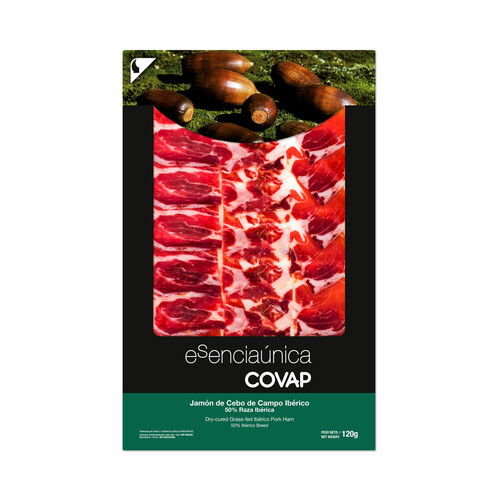 COVAP Jamón de cebo de campo ibérico (50% raza iberica), cortado en finas lonchas COVAP Esenciaúnica 120 g.