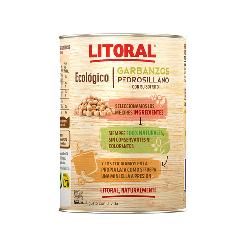 LITORAL Garbanzos con sofrito, variedad Pedrosillano, ecológicos LITORAL ECOLÓGICO 425 g.