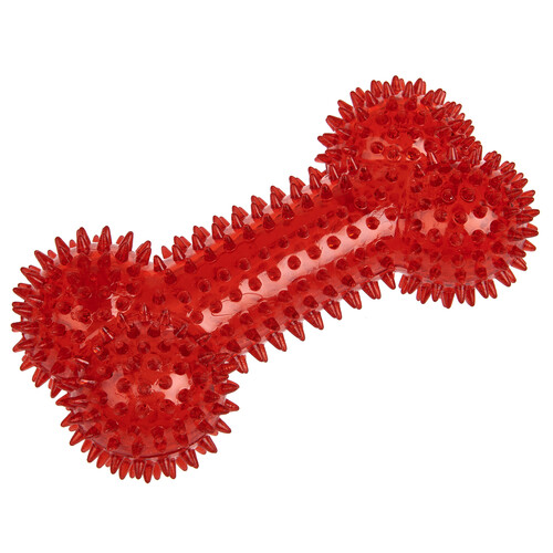 PRODUCTO ALCAMPO Juguete para perro con forma de hueso blando de 16 cm, con espinas.