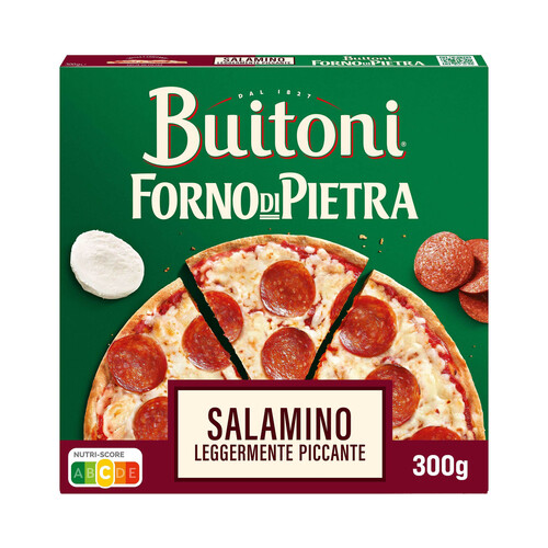 BUITONI Forno di piedra Pizza Salamino (tomate, queso y peperoni), con masa fina y crujiente 300 g.