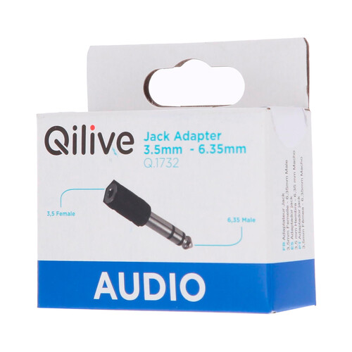 Adaptador JACK QILIVE de 3,5mm hembra a 6,5mm macho.