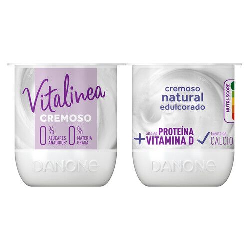 VITALINEA Yogur desnatado 0% materia grasa textura cremosa, natural edulcorado  Cremoso 0% de Danone 4 x 120 g.