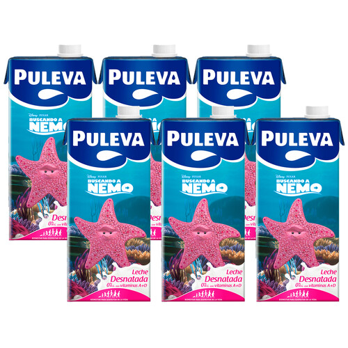 PULEVA  Leche desnatada 0% m.g. caja de Disney 6 X 1 L.