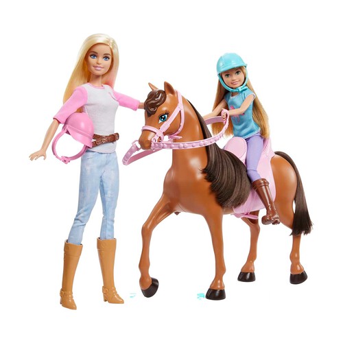 BARBIE Hermanas con caballo, accesorios para montar y ropa equitación, juguete +3 años