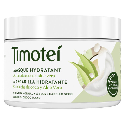 TIMOTEI Mascarilla hidratante leche de coco y Aloe Vera, para cabellos secos TIMOTEI 300 ml.