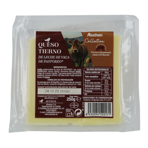 AUCHAN Queso vaca de pastoreo collection cuña 250 g. Producto Alcampo