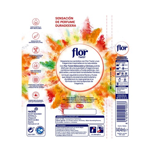 FLOR Suavizante concentrado con aroma a melocotón y cítricos Twist FLOR, 78 lavados 1,404 L.