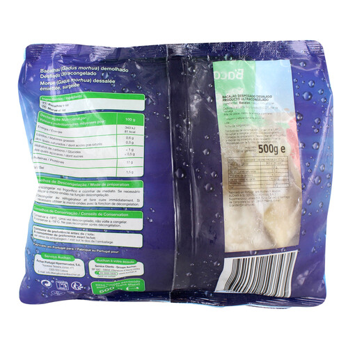 AUCHAN Bacalao congelado, desalado y desmigado 500 g. Producto Alcampo