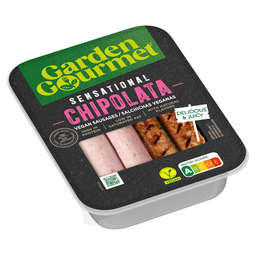 GARDEN GOURMET Sensational Preparado vegano tipo salchicha, a base de proteínas de soja 180 g.