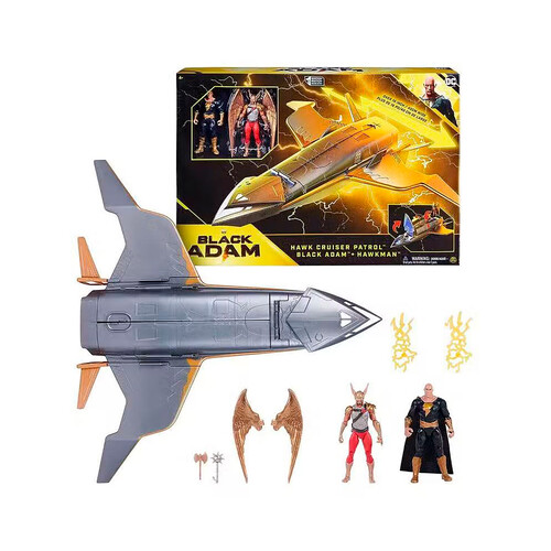 Nave espacial Hawk Cruiser Patrol figuras acción Black Adam y Hawkman.