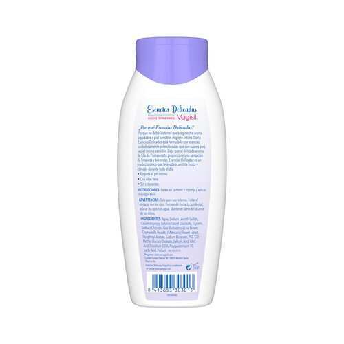 VAGISIL Gel para la higiene íntima diaria con aloe vera y aroma a lilas VAGISIL Esencias delicadas 250 ml.