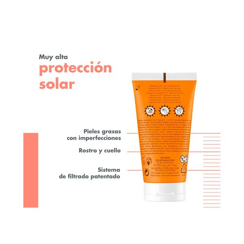 THERMALE AVÉNE Cleanance Protector solar con FPS 50+ (muy alto), para pieles grasa con imperfecciones 50 ml.