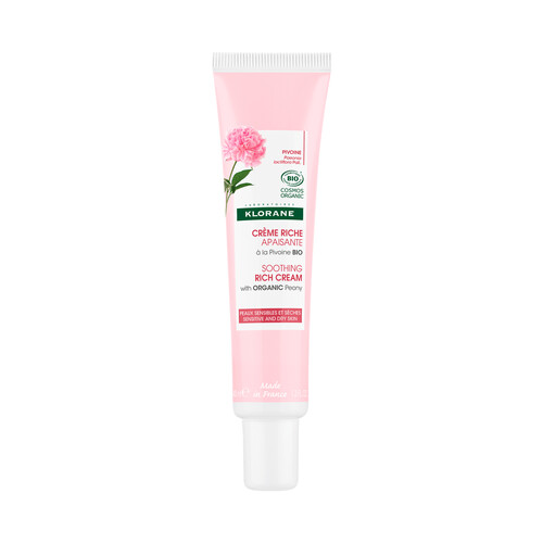 KLORANE Crema calmante con Peonia ecológica, para pieles sensibles y secas 40 ml.