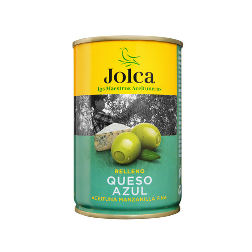 JOLCA Aceitunas verdes manzanilla rellenas de queso azul JOLCA lata de 130 g.