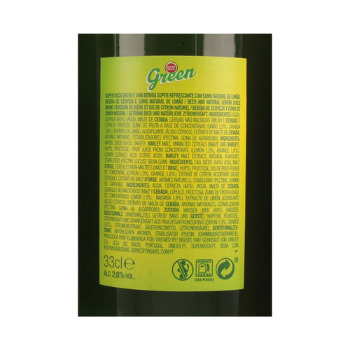 SUPER BOCK GREEN Cerveza con sabor a limón 33 cl.