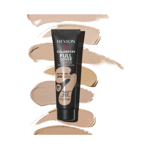 REVLON Colorstay full cover Tono 210 Sand beige Base de maquillaje de textura ligera, cobertura 100% mate 30 ml.