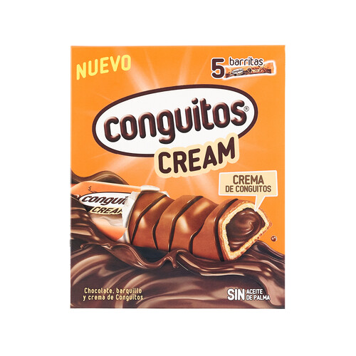 CONGUITOS Barritas de barquillo cubiertas de chocolate con leche rellenas de crema de Conguitos 5 uds. x 23 g.