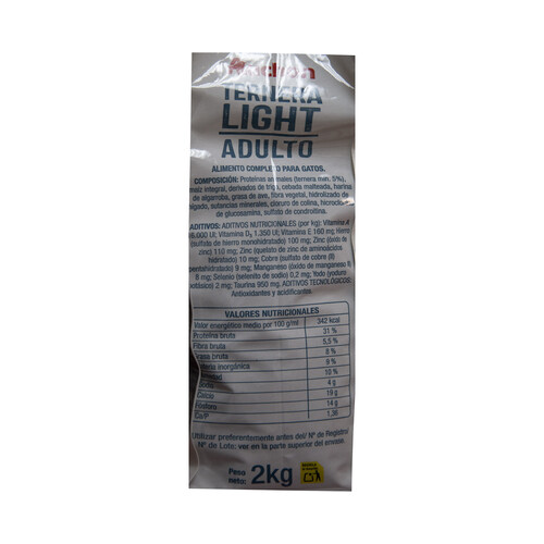 PRODUCTO ALCAMPO Alimento completo light para gatos adultos a base de ternera 2 kg.