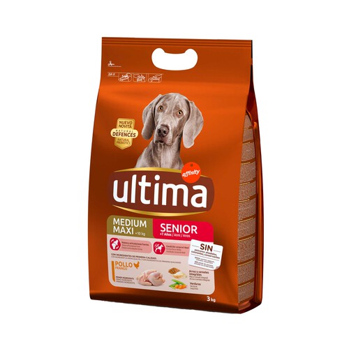 ULTIMA Comida para perro adultos de más de 7 años a base de croquetas de pollo y arroz ÚLTIMA Affinity 3 kg.
