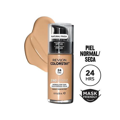 REVLON Colorstay Tono 240 Medium beige Base de maquillaje líquida y de larga duración, para pieles normales a secas.