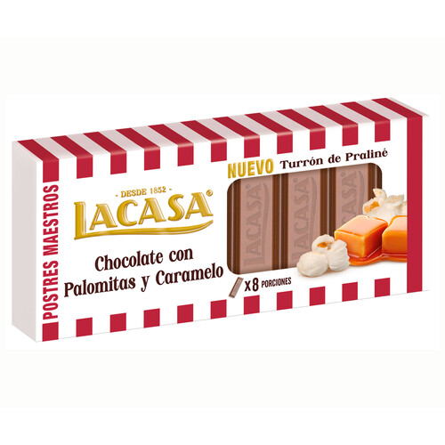 LACASA Praliné de chocolate con palomitas y caramelo 200 g.