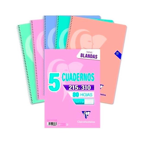 Cuaderno A4 cuadrícula 4x4 tapa blanca colores pastel 80H 90G CLAIREFONTAINE 