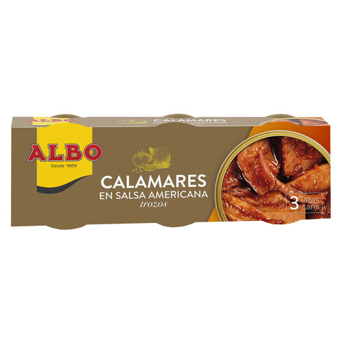 ALBO Calamares en salsa americana en trozos lata de 3 uds x 65 g.