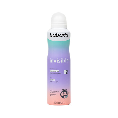 BABARIA Desodorante en spray para mujer con acción antimanchas y antitranspirante hasta 48 horas BABARIA Invisible 200 ml.