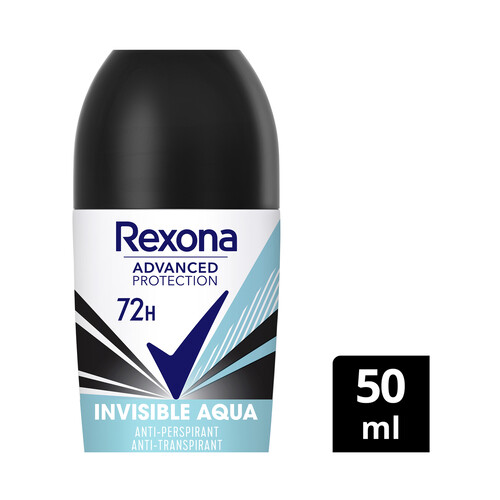 REXONA Desodorante roll on para mujer, que no deja manchas en nuestra ropa REXONA Advanced protection invisible aqua 50 ml.