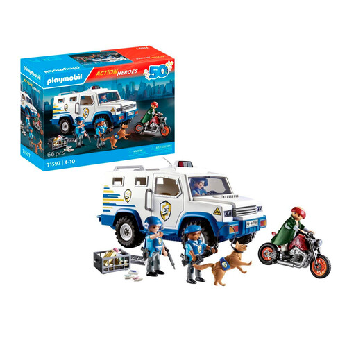 Coche de policía blindado con dinero, Action Heroes, +3 años, PLAYMOBIL.