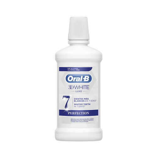 ORAL-B Enjuague bucal sin alcohol, sabor a menta fresca ORAL-B 3D white luxe 500 ml.