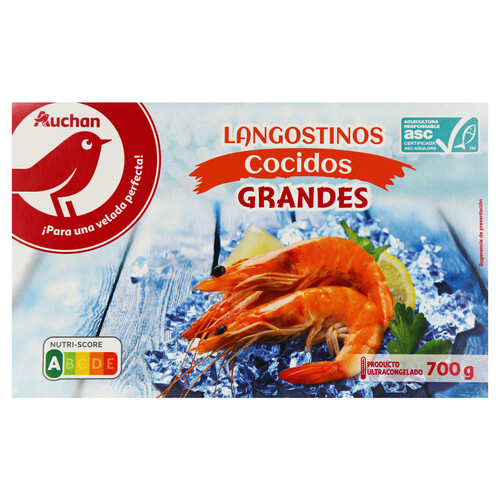 AUCHAN Langostinos grandes 21/28, cocidos y ultrancongelados 700 g (P.N). Producto Alcampo