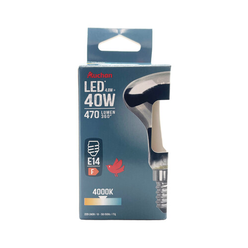 Bombilla Led E14, 4,3W=40W, luz fría, 470lm, cristal mate, PRODUCTO ALCAMPO.