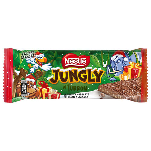 Turrón de chocolate con leche y galleta NESTLÉ JUNGLY 232 g.