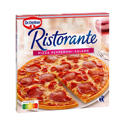 DR. OETKER Ristorante Pizza congelada con masa fina de pepperoni y salami 320 g.