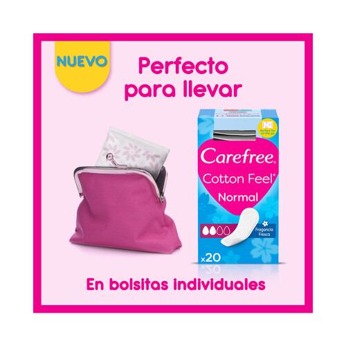 CAREFREE Cotton feel Protege slips normal, transpirables, ultrafinos y con fragancia fresca 20 uds.