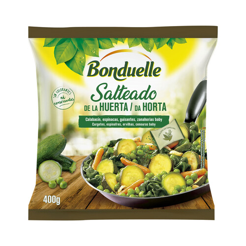 BONDUELLE Salteado de verduras y hortalizas (calabacín, espinacas, guisantes y zanahorias baby) 400 g.