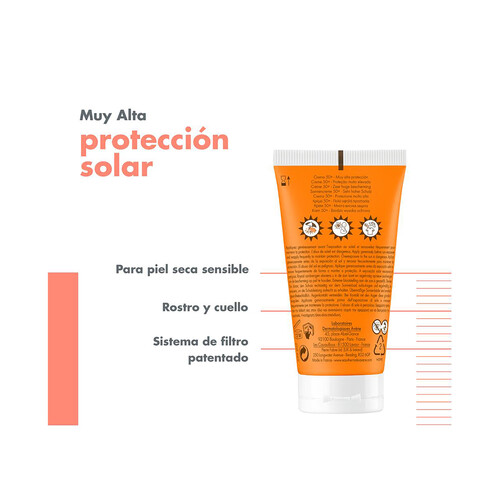 THERMALE AVÉNE Crema solar facial con FPS 50+ (muy alta) para pieles secas y sensibles 50 ml.