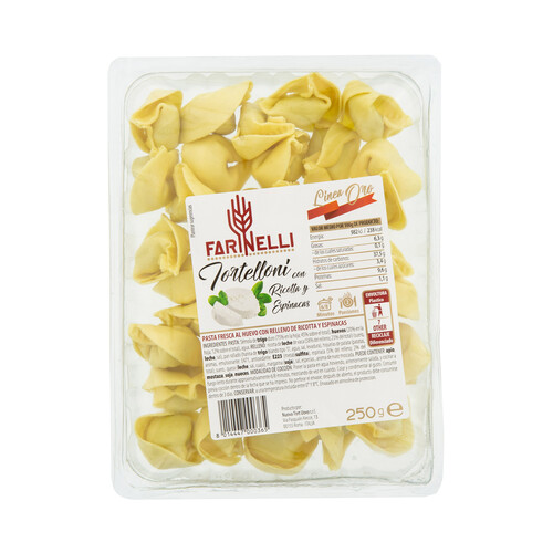 FARINELLI Linea oro Tortelloni de pasta fresca al huevo rellenos de queso Ricotta y espinacas 250 g.