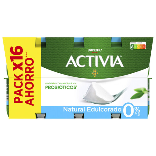 ACTIVIA Bífidus desnatado (0% materia grasa) y con sabor natural edulcorado 0% de Danone 16 x 120 g.