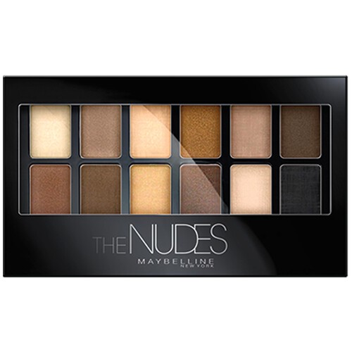 MAYBELLINE The nudes palette Paleta de sombras de ojos con 12 tonos de larga duración con aplicador incluido y  acabado mate y satinado, con alta pigmentación.
