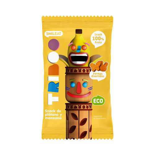 SMILEAT Triboo Snacks de pure de plátano y manzana, horneados a fuego lento y con divertidas formas 25 g.