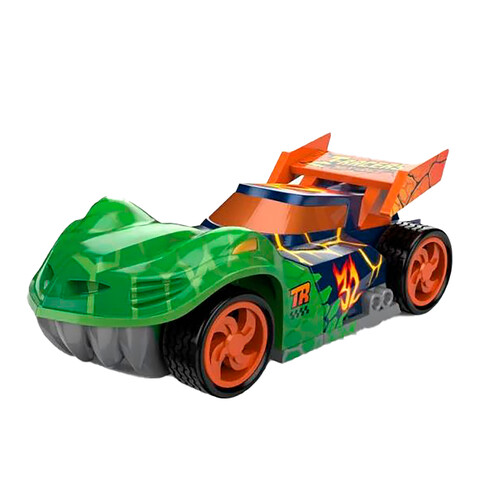 Playset T-Racers Mix' n Race Volcanosaurus, 1 disparador, 3 pistas, 1 coche exclusivo Pyrosaurus y 4 acrobacias.